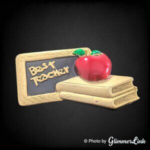 Vintage AJC Best Teacher Chalkboard Apple Books Brooch Pin